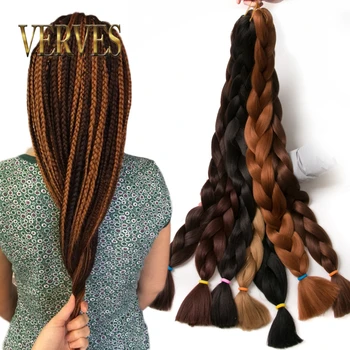 VERVES Syntetické Pletenie Vlasy 82 Palcový 165g/ks Pure Color Jumbo Braid Väčšinu Africký Štýl predlžovanie Vlasov