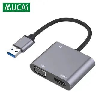 MUCAI USB kompatibilný s HDMI VGA Adaptér 1080P Duálny Výstup Multi-Displej Converter Pre Mac OS Windows 7/8/10/11 Prenosný Počítač
