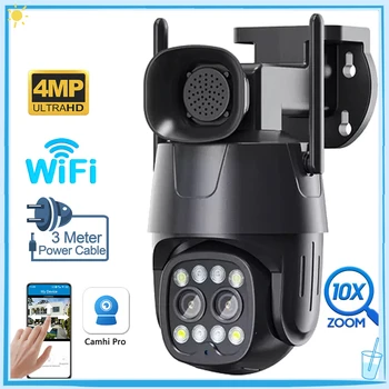 Vonkajšia Bezpečnostná Kamera Wifi 4MP Dual Objektívom, Alarm, 10X Zoom AI sledujú Len Siréna Camhi Video Ip66 Onvif Dohľadu Black Ip Cctv