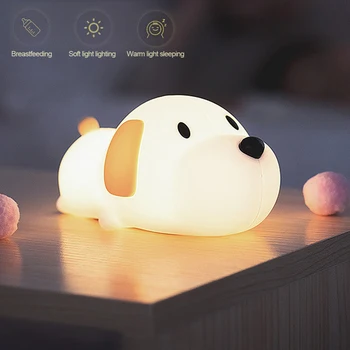 Silikónové Psa LED Nočné Svetlo Dotykový Snímač 2 Farby Také Časovač USB Nabíjateľné Posteli Šteňa Čítanie pre Deti Baby Darček