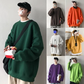 Jeseň 21 farba mužov okolo krku farbou voľné pár sveter pánske bavlna, dlhý rukáv hoodless sveter