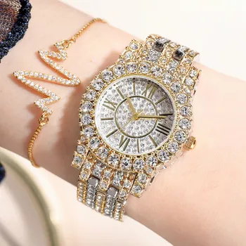 Luxusné Plný Diamond dámske Hodinky Crystal Dámske Náramok Náramkové Hodinky Hodiny relojes Quartz dámske hodinky pre ženy 9109235 0