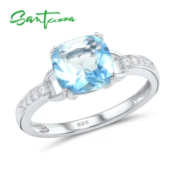 SANTUZZA Strieborné Prstene Pre Ženy 925 Sterling Silver Najnovšie Šumivé Luxusné Prstene Sky Blue Bague Bijoux Módne Jemné Šperky