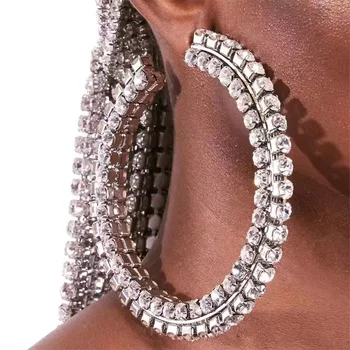 Prehnané stohovanie lesklé módne crystal veľké kolo v tvare C Náušnice žien strany luxusné Drahokamu Okrúhle Náušnice Šperky