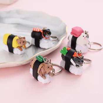 Nové Japonské Jedlo Roztomilý Cartooon PVC a Sushi Mačka Men 's Kľúčom Auto, Auto Kľúčov Kovové Keychain Krúžok na kľúče Prívesok Šperky