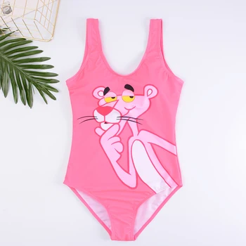 Horúci Prameň jednodielne Plavky Ženy S Hrudníka Pad Digitálna Tlač Sexy Bikiny Vysoká Pružnosť Pink Panther Cartoon Plavky