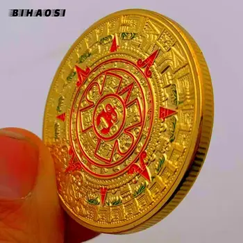 Aztec maľované dragon bronzové pozlátené Medailón Mayský mince pyramídy slnečnými zlaté mince Kovové odznaky zber pamätné mince 0