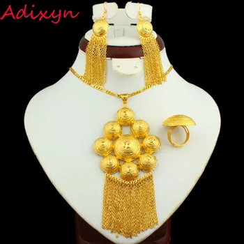 Adixyn Afriky/Dubaj Nevesta Šperky sady 24K Zlata Farba Náhrdelník/Náušnice/Krúžok/Prívesok Etiópskej/Stredná veľká noc/India Šperky, Darčeky