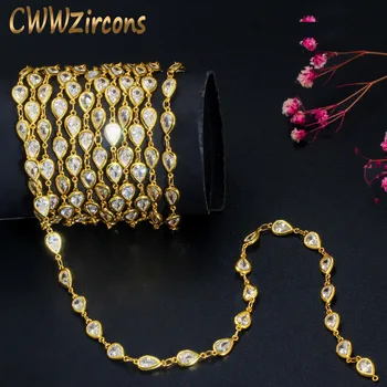 CWWZircons 1 Meter Zlatá Farba Ručné Cubic Zirconia Perličiek Náhrdelník Anklet Náramok Reťazí pre DIY Šperky Zistenia D002