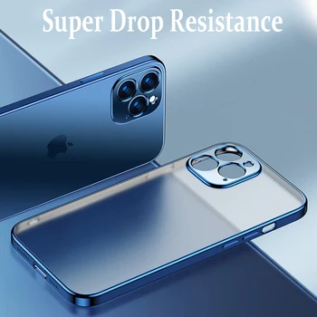Luxusné Štvorcový Rám Matné Transparentné Silikónové puzdro pre iPhone 13 11 12 Pro Max Mini X Xr Xs SE2 7 8 Plus Shockproof Jasné Kryt