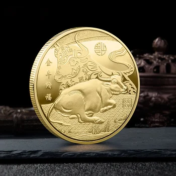 Tradičná Čínska Astrológia Zlato a Striebro Pozlátené Mince obchod so Taurus Ponúka Požehnanie 2021 Rok Ox Pamätná Medaila 0