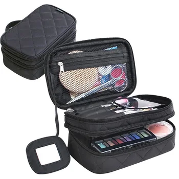 Multifunkčné 2 Vrstvy tvoria Taška pre Ženy Beauty make-up Štetec Puzdro s Zrkadla Travel Kit Organizátor Kozmetická Taška Organizér 0