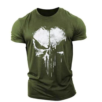 Punisher lebka tlače T-shirt pánske kulturistike-krátke rukávy vonkajšie športové úsek tenké časti priedušná a ľahký