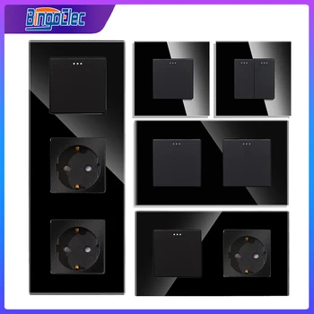 Bingoelec Čierne Luxusné Crystal Tvrdené Sklo Panel 1/2/3 Gang 1/2 Spôsobom Light Switch On / Off vypínač pre domácich majstrov 0