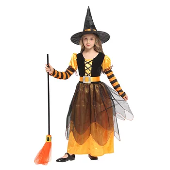 6 štýle Halloweenu Deti, Dievčatá, Deti Cosplay Čarodejnice čierne šaty Výkon Oblečenie Vianočné maškaráda Šaty s maskou klobúk