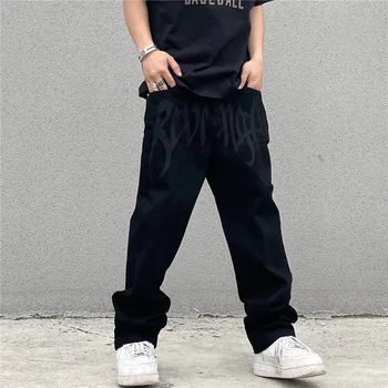 2022 Mužské Oblečenie Y2K High Street Retro Black Vyšité Písmeno Nohavice pánska Móda Ulice Voľné Rovno Hip Hop Nohavice