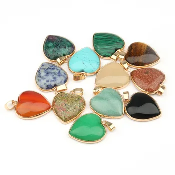 Prírodné Kamenné Srdcia Prívesok Crystal Jades Agates Turquoises Charms Prívesky Pre DIY Náhrdelník Šperky, Takže Veľkosť 35x24x7mm