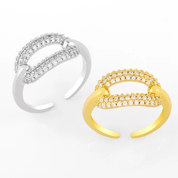 FLOLA Odbavenie Krúžok / Meď CZ Kryštálmi Prstene pre Ženy Pozlátené Otvoriť Krúžky Geometrické Krúžky Módne Šperky Darčeky rigj97