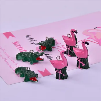 10pcs Flamingo Krokodíla 3D Krásne Zviera Živice zobrazili kľúčové tlačidlá pre Náušnice Keychain urob si sám
