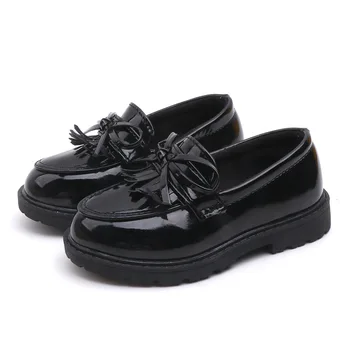 Nové Dievčatá Čierne Šaty Kožené Topánky Pre Deti, Svadobné Kožené Škola Oxford Topánky Deti Ploché Módne Gumy Spodnej Časti Topánky 0