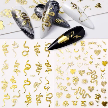 1PC Farebné Samoopaľovacie Had Srdce 3D Nail Art Nálepky Gold Dragon Prenos Posúvače Papiera Pre DIY Nechtov Manikúra Dekorácie