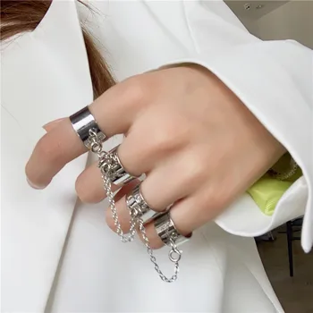Cool Hip Pop Reťaz Prepojenie Prstene pre Mužov Cross Prívesok Nastaviteľné Otvorené Prst Prstene pre Ženy Strany Šperky Anillos Mujer Šperky