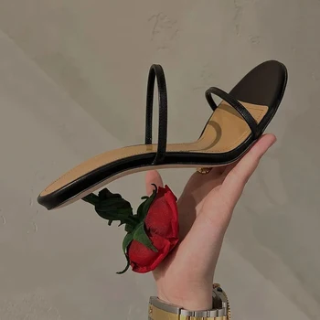 2022 Nové Módne, Elegantné Otvorené Prst Rose Sandále dámske Stiletto Vysoké Podpätky Papuče Luxusné Sandále Ženy Dizajnéri Žena Topánky
