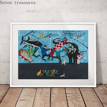 The Adventures of Tintin Wall Art Plátno, Maľovanie na Kreslený Obrázok na Stenu Dekor Znaky Tintin Umelecké Plátno Tlačiť detská Izba
