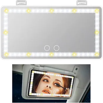 Auto Slnečná Clona Zrkadlo na líčenie, make-up Zrkadlo s 3 Svetelné Módy & 60 Led, Nabíjateľná Led Svetlo Auto Zrkadlo s Stmievateľné Dotyk