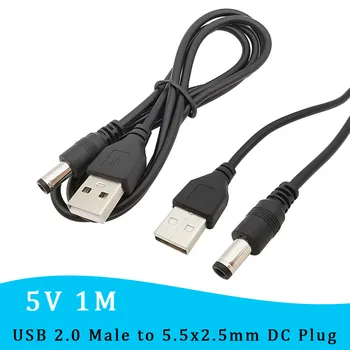 1Pcs 5V USB DC Napájací Konektor Kábla 1M USB 2.0 Typu Samec na 5,5 x 2,5 mm DC Power Muž Plug Elektronika Zariadenia Predlžovací Kábel