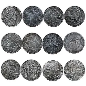 Dvanásť Súhvezdí medailónky Antické mince Razené Cacer Mince Ryby, Vodnár, Váhy Škorpión, Domáce Dekorácie Mince zber