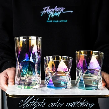 Luxusné Nordic Geometrické Cup Domov Rum Rum Vody Okuliare Zlaté Boku Farebné Šťavy, Víno Sklo Transparentné Slamy Krištáľové Poháre