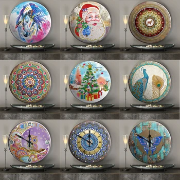 Mandala Zvierat Vzor, Diamond Maľovanie Hodiny 5D Tin Diamond Výšivky Cross Stitch Kolo Crystal Mozaiky Vianočné Dekorácie
