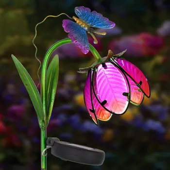 Slnečné Svetlo Vonkajšie Dekoratívne Kvetinové Záhrade, Svetlá Dekor Kov Petal Lampara Solárne Exteriéru 0