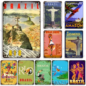 Brazília Retro Kovové Plagát Cestovné Vintage Poster Kovov Cín Prihlásiť Dekoratívne Dosky Domov Bar Cafe Stena Dekor Značky Kovové Plakety