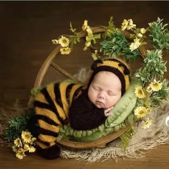 ❤️Novorodenca Fotografie Oblečenie Mohair Bee Klobúk+Kombinézach 2ks/set Baby Studio Photo Rekvizity Doplnky, Pletené Oblečenie Oblečenie 0