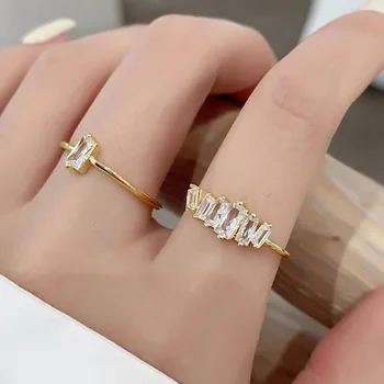 Trendy Crystal Geometrické Tenké Krúžky pre Ženy Elegantné Dizajnér Zirconia Minimalistický Svadby Manželstva Tenisový Krúžok Nové Šperky Darček