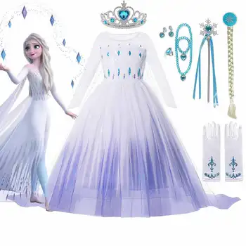 2022 Disney Mrazené 2 Kostým pre Dievčatá Princezná Elsa Biele Šaty plesové Šaty, Narodeniny Deti Snehová Kráľovná Cosplay Karnevalové Oblečenie