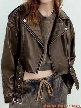 Nový Príchod 2023 značky Zimné Jeseň Motocykel kožené bundy Vintage kožená bunda ženy kožený kabát slim PU Kožené bundy