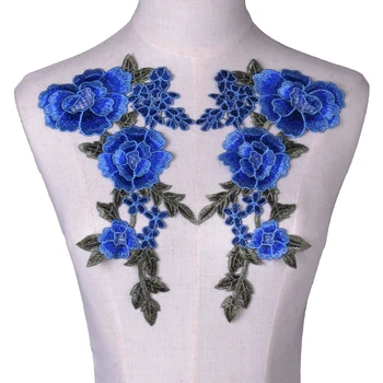 1 Pár Modrý Kvet Šiť na Škvrny na Oblečení Kvetinové Výšivky Appliques Šitie DIY Obtlačky