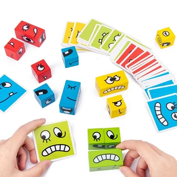 Kocka Stolové Hry, Vzdelávacie Hračky Tvár Bloky Kocka Budove Bloku Puzzle, Interaktívna Tabuľa Hra Výzvou Naučiť Smajlíkov