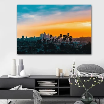 Los Angeles Downtown Krajiny Plagát západ Slnka Skyline Plátno Maľovaní Plagátov a Vytlačí Výhľad na Mesto Obrázok Spálne Obývacia Izba
