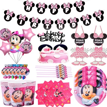 Disney 1. Minnie Mouse Výročie Strany Narodeninovej Party papier doska balón Party Dekor deti Jednorázový Riad Dekor