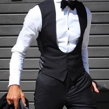 Black bez Rukávov Mužov Vesty pre Obchodné Jeden Kus Svadobné Slim Fit Vestu Mužskej Módy Kabát Custume