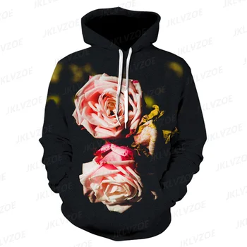Jesenné a zimné ruže kvet mužov s kapucňou, pánske pulóvre sveter streetwear módy 3D tlač kvet javorový list vzor 6XL