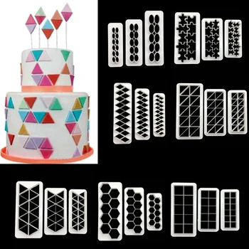 3 ks/sada Geometrického Útvaru Plastové Cake Zdobenie Fréza Biscuit Rezačky Hexagon Tvar Fondant Tortu Formy Nástroje