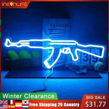 Ineonlife Neónový nápis Light-Gun Vlastné Led AK 47 Super Cool Závesné Nočné Lampy, herňa Shop Strana Osobné Dekorácie