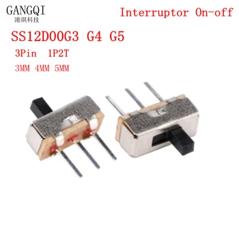 20Pcs SS12D00 Interruptor on-off mini Posuňte Prepínač 3pin 1P2T 2 Pozíciu Vysoko kvalitné prepínač Rukoväť dĺžka:3 MM/4 MM/5 MM