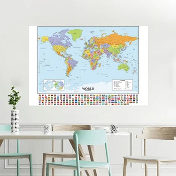 150x100cm Skladacia Svet Politická Mapa s Národnými Vlajkami, Nepremokavé Veľké Mapy Sveta Stenu, Nálepky na Kultúra a Cestovanie