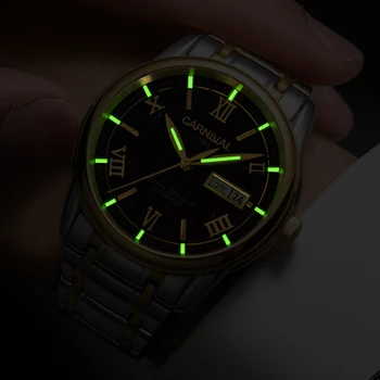 KARNEVAL Nové HD Svetelný Automatické Mechanické Pánske Hodinky Top Značky Luxusné Hodiny 30 m Vodotesný Relogio Masculino Náramkové hodinky